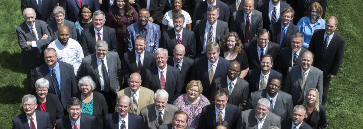 arial shot of employees